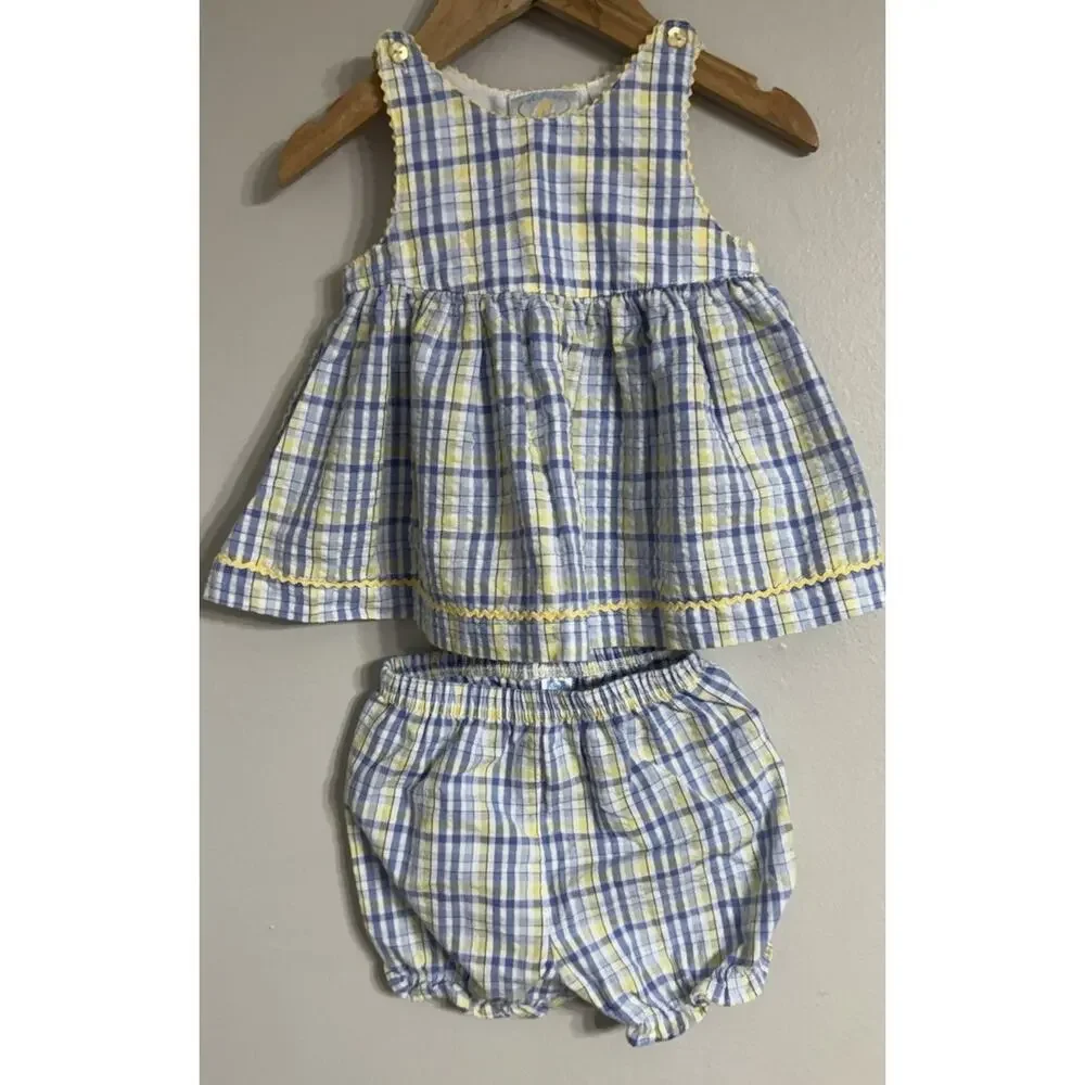 Welcome Home Baby Girl Dress Bloomers Set Size 3/6 Months Seersucker Sleeveless